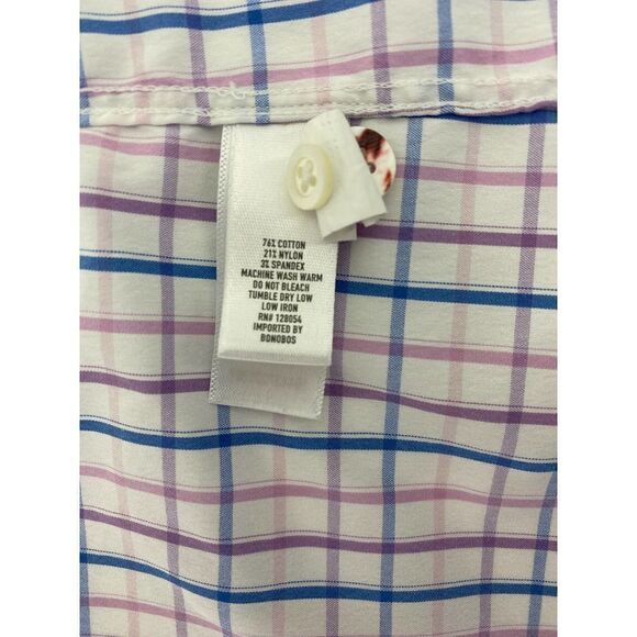 Bonobos Button-Down Shirt Pink and Blue Check Slim Fit Stretch - Size 16 * 36 - Picture 6 of 8